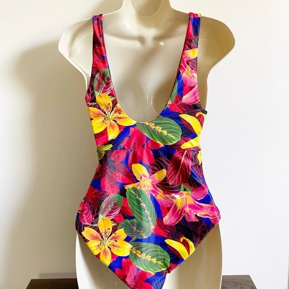 NWOT Khongboon Swim Tropical Floral One Piece Swimsuit Size Small